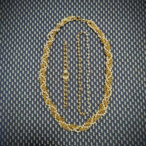 Gold Tone and Pearl Bead Necklaces and Gold Tone Buckle Bracelet